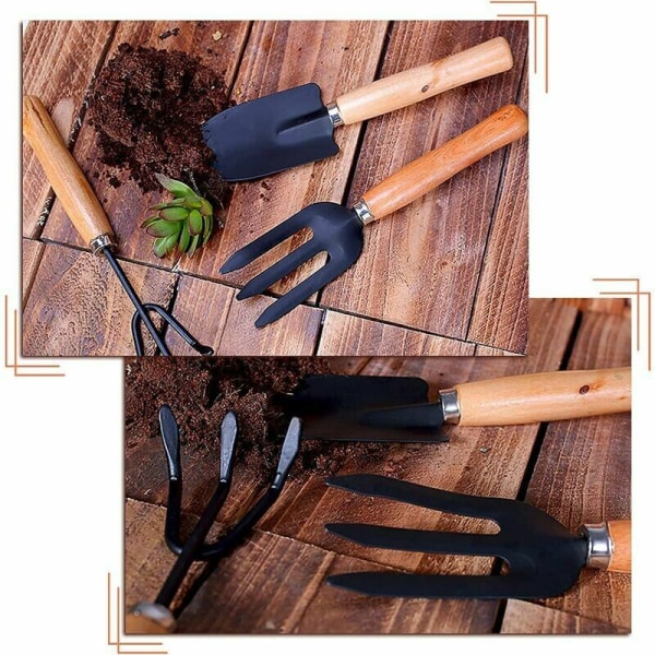Haveredskaber, 3-delt miniplante Haveredskabssæt, lille skovl, skovl, rivehåndtag til indendørs og udendørs haveplanter