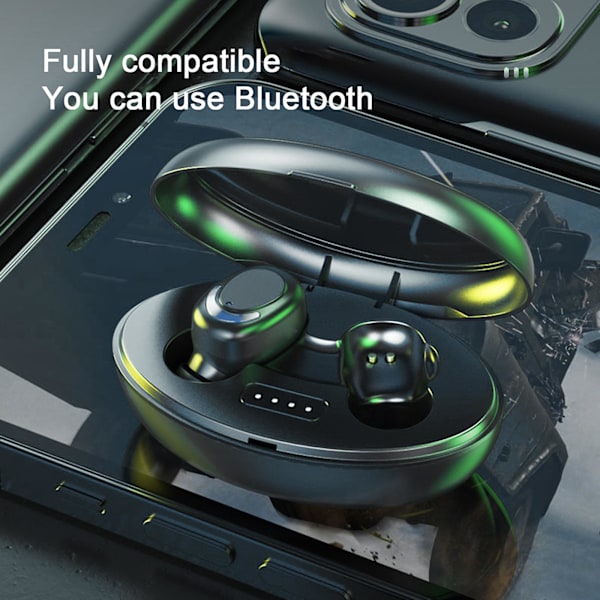 Trådløse øretelefoner med Bluetooth 5.2, opladningsetui, mikrofoner, fingeraftrykskontrol og strømdisplay（BK）