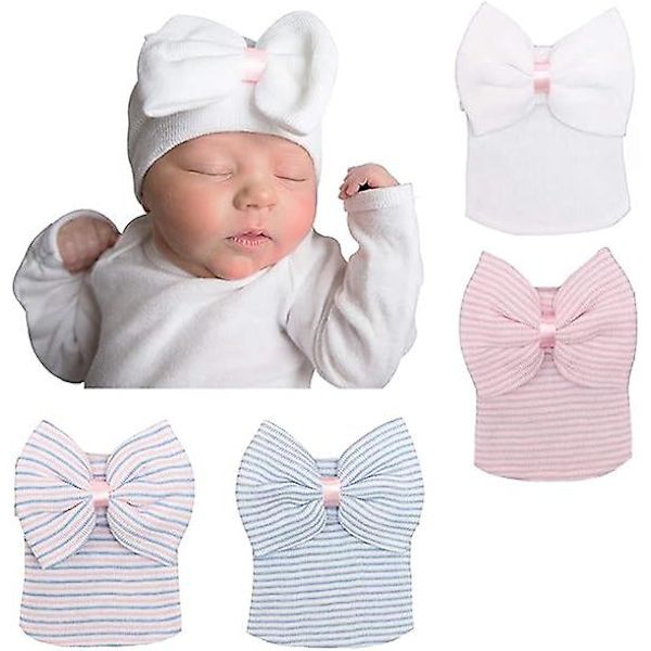 Dww-4stk-Nyfødte babyhatter Sykehuslue Beanie-luer for babyer fra 0 til 6 måneder