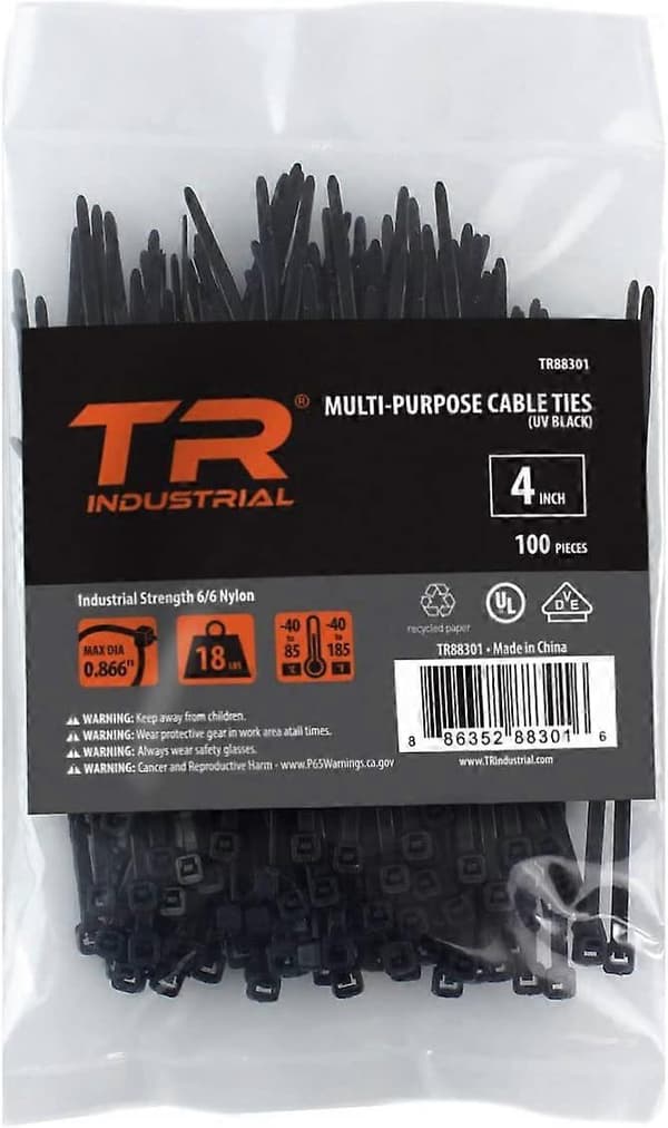 Multifunktionella UV-resistenta svarta kabelband, 4 tum, 100-pack