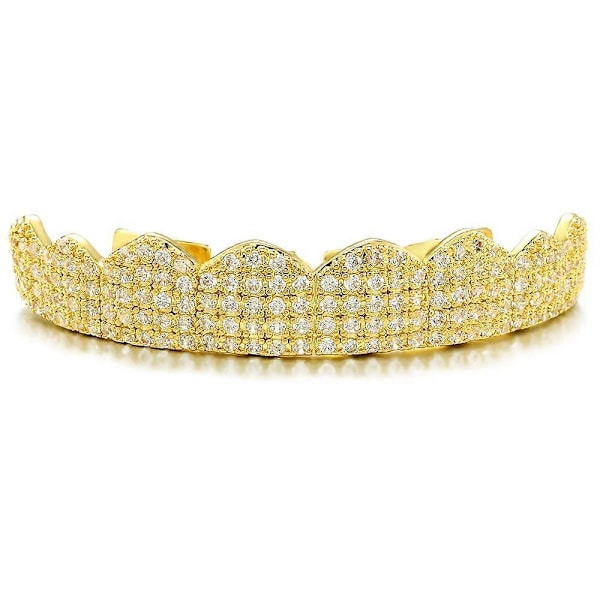 Micro Pave Iced Out CZ Tandgrillar för Män Kvinnor Hip Hop Smycken Cubic Zirconia Geometrisk Mode Cosplay (Guld Överdel)
