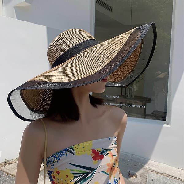 Dame Solhat Sommer UV Beskyttelse Stråhat Sol Stråhat Strandkasket Til Rejse Strand (Sort)