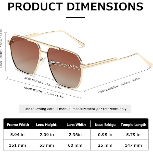 Polariserade solglasögon för kvinnor och män, retro, överdimensionerade, fyrkantiga, vintage, fashion, klassiska, stora, solglasögon i metall