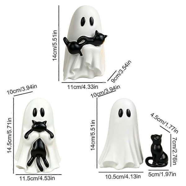 Spøgelse og kat figur i harpiks Halloween borddekoration sæt B 1pcs
