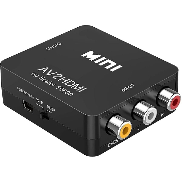 Rca till HDMI-adapter, Rca till HDMI-videoomvandlare, Mini Rca Composite Av Cvbs 3rca till HDMI-videokonverterare Adapter Support Pal Ntsc