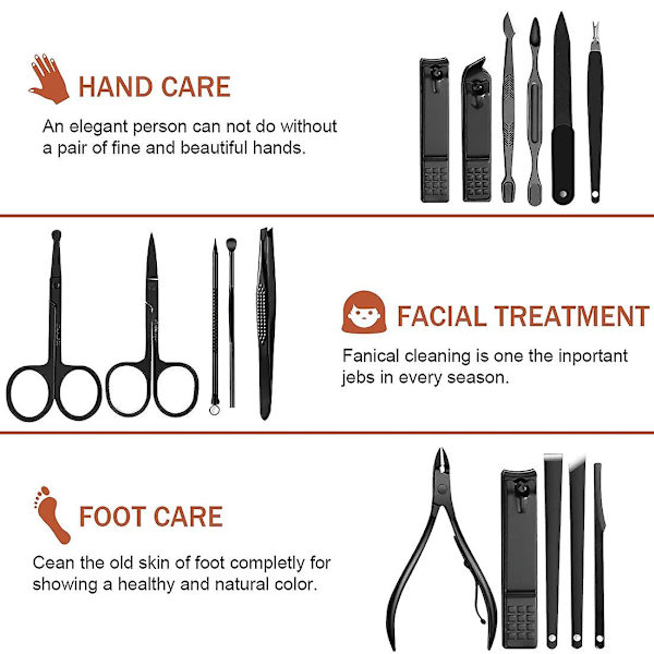 Manikyrset, Professionellt Pedikyrset Nagelklippare, 16 i 1 Resegrooming Kit Nagelsvård Verktyg Med Lyxigt Läder Reseväska För Män Och Kvinnor