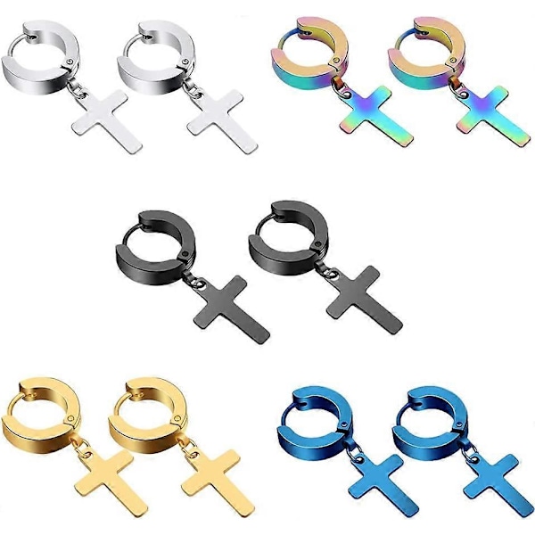Hoopörhängen i rostfritt stål för män och kvinnor, piercingar, huggie, hypoallergena (korsörhängen, 5 par)