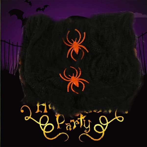 Halloween Edderkoppespind Dekoration - ANNEFLY 100g Strækbart Edderkoppespind - 10 Plastik Edderkopper - Sort