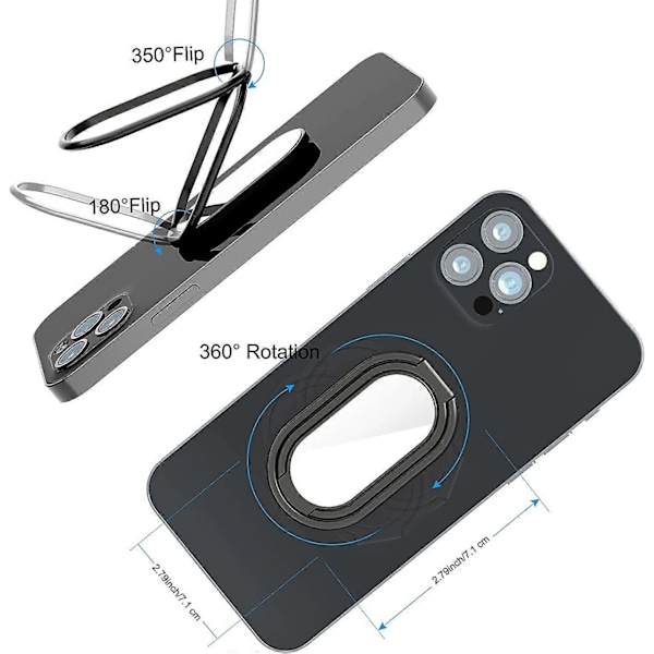 Telefonringhållare med Fingerstöd och Kickstand, 360° Rotation Mobiltelefon Ringhållare Stativ Metall Telefon Bakre Grepp för Magnetisk Bilhållare Vikbar Mobiltelefon Stativ C