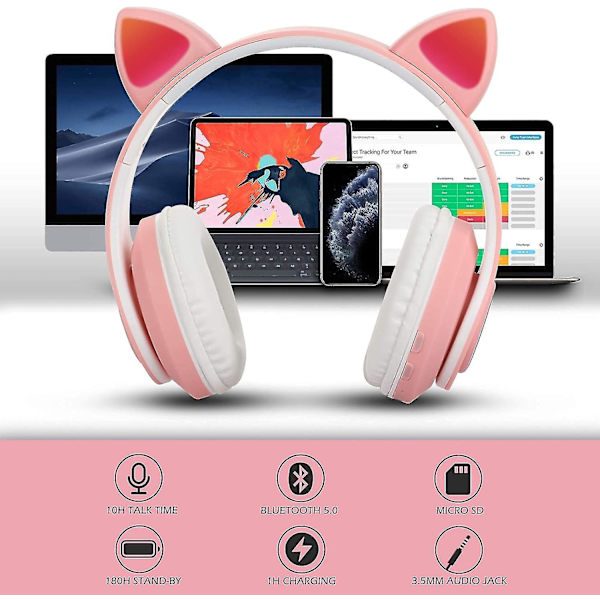 Tand Over-ear Phs Pige Cat Ear Phs Rgb Led Foldable Trådløs Han