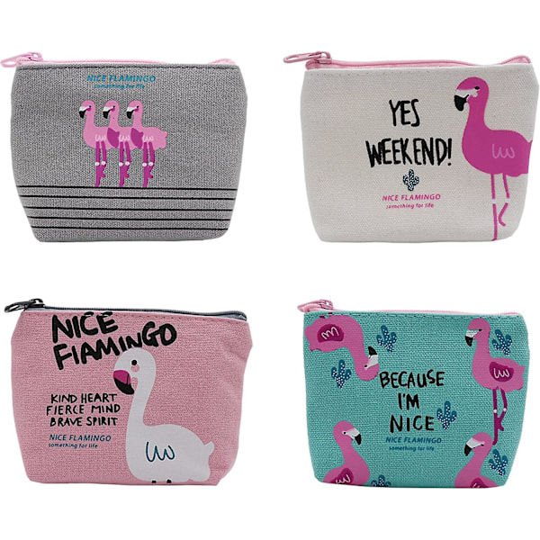 Söt Canvas Myntplånbok Liten Blixtlåsficka Väska Plånbok Av (flamingo, 4-pack)