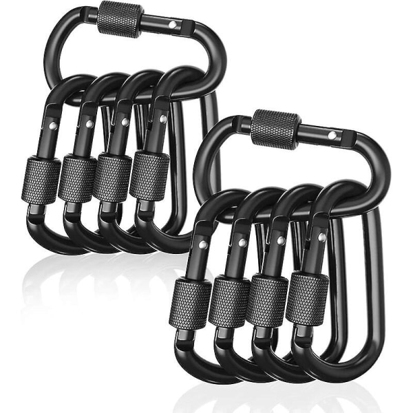 10-pack låsbara karbinhakar aluminiumdörrklämmor för camping, fiske, vandring och nyckelringar - svart