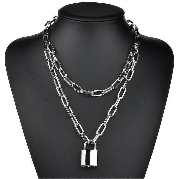 Dubbla Lager Låskedja Halsband Kvinnor (Silver)