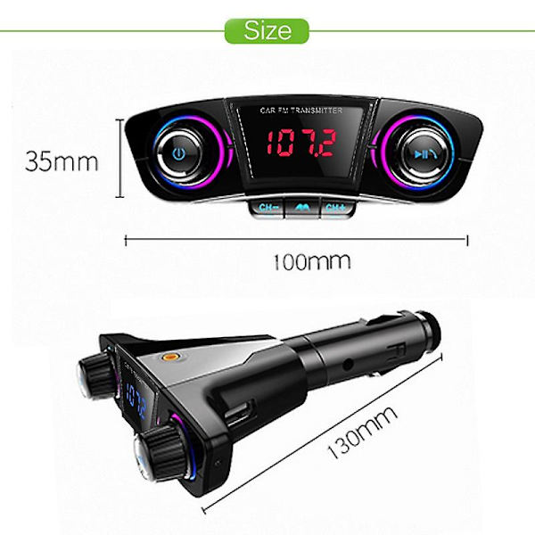 Kaksi USB-monitoiminen auton FM-lähetin MP3 Bluetooth-soitin Auton laturi Bluetooth Hands-free FM-lähetin