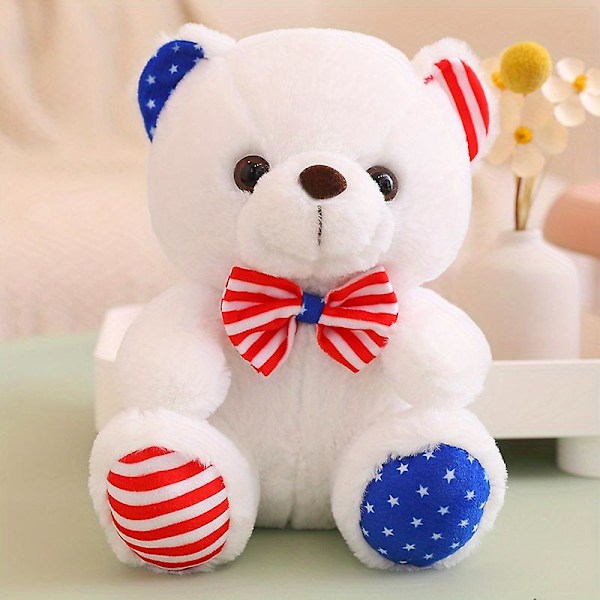Sløjfe Teddy Bear Doll Lille krammebjørn Plys Legetøj Dukke Børns Kludedukke（blå）