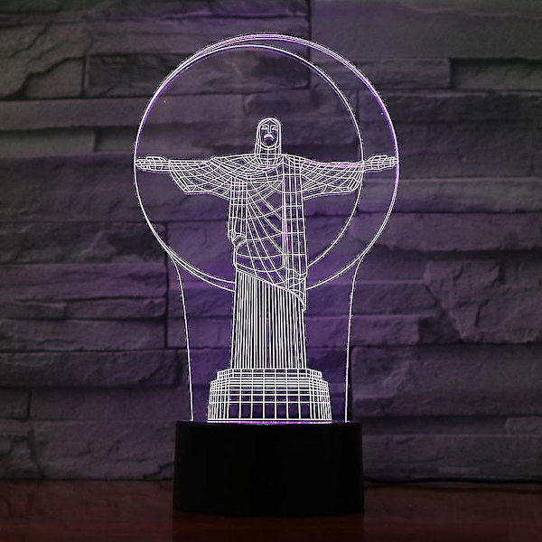 2024, Brasil Frelser Kristus Statue 3d Led Nattlys Soverom Bordlampe Fargeskiftende