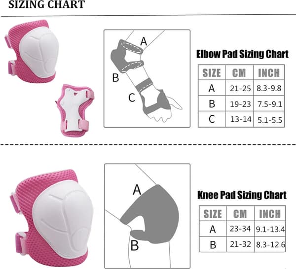 Barn Inline Knä- och Armbågsskydd, 6-delars Skyddsutrustning Set för Barn och Vuxna (Vit Rosa)