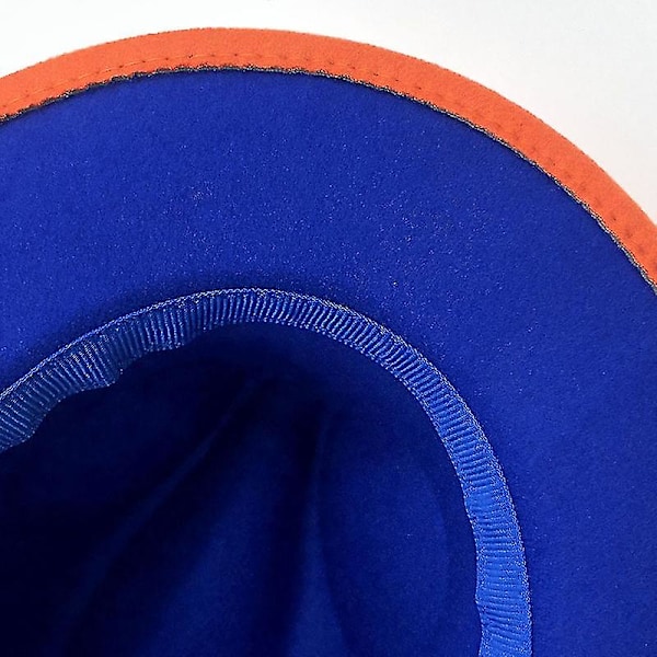 Evago Simple Outer Orange Inner Blue Wool Felt Jazz Fedora Hatte Med Tynd Bæltespænde Mænd Kvinder Bredskygget Panama Trilby Cap 56-58-60cm