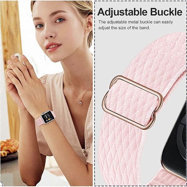 Stretchiga Nylon Solo Loop-band Kompatibla med Apple Watch 45mm 44mm 42mm, Armband för iWatch Serie 7 6 5 4 3 2 1 SE (Svart, Rosa Sand, Pärlrosa)
