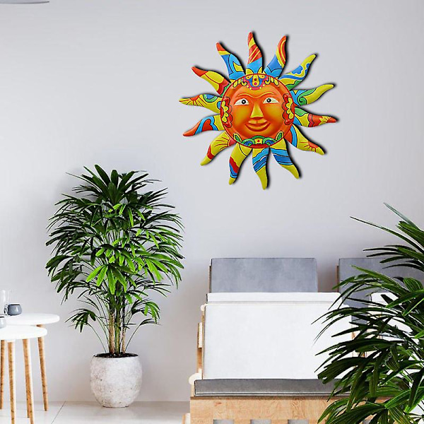 Metall sol veggkunstdekor Metall fargerikt solansikt for stue soverom hjemmekontor barbutikk uteplass hagedekorasjon