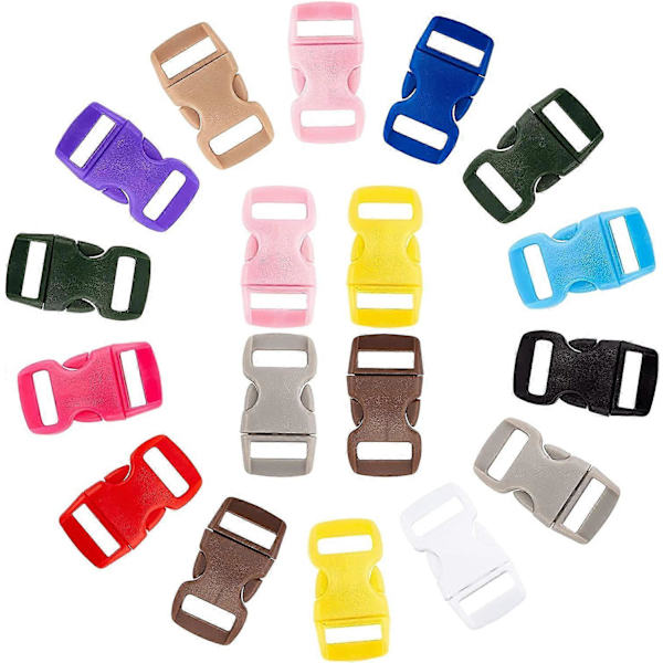130 st 13 Färger Släppspännen, 1/2 Tum Plastspänne Ersättning Snabb Släpp Dubbel Justerbar Snap Clips för Paracord Armband Bagageband