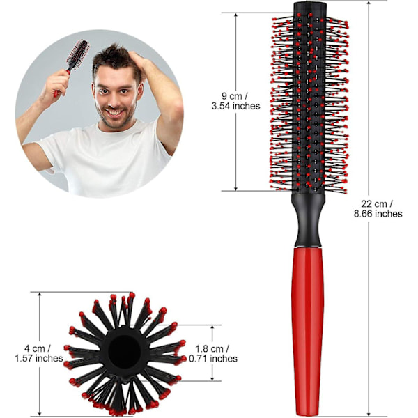 Rund hårbørste for menn (1 stk, svart og rød)