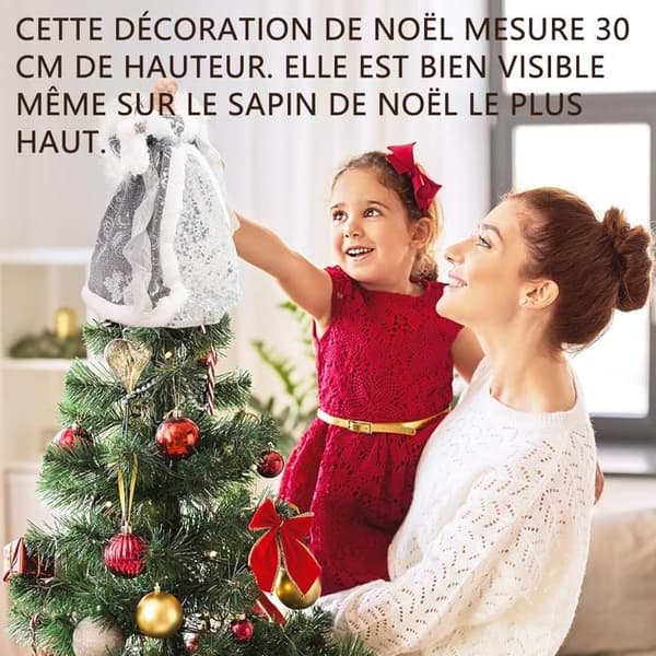 30 cm LED Juleengel Engel - Lysende Juletræstop - Indendørs Julepynt med Fjerfløje og Ornamenter