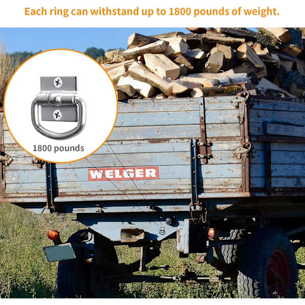 Pakke med 4 D-ring surringsøjer til trailer, lastbil, båd, montering, kraftig, 800 kg, gave