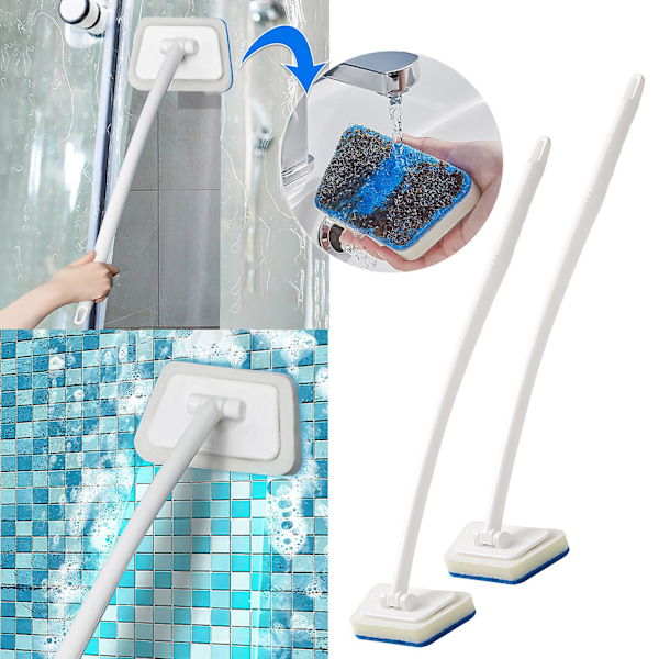 Fjernelse af badekar børste multifunktionelle væg fliser børste vindue glas svamp rengøring børste lang håndtag dekontaminering gulv børste 2stk（Multicolor）