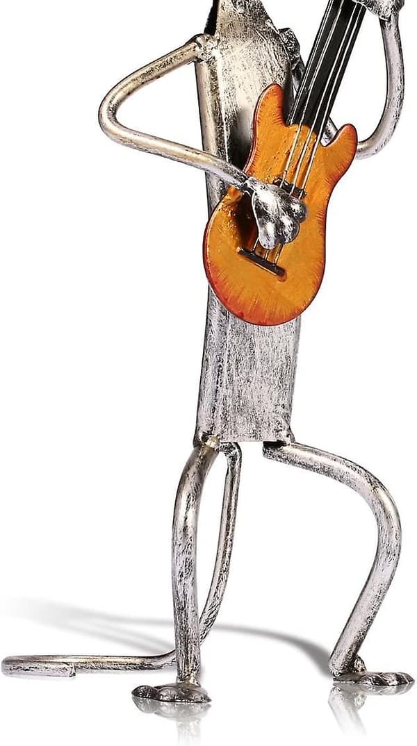 Katt Metallskulptur, Dekorativa Statyer, Katt Metallskulptur Spelar Gitarr