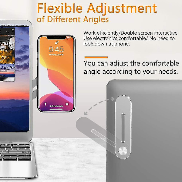 Laptop-telefonhållare, justerbar bärbar sidomonteringsklämma, laptopstativ datorskärmsutvidgningsfäste, smal bärbar hopfällbar smartphonehållare. Impr