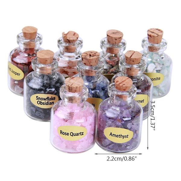 9 Mini Edelstensflaskor Chip Kristall Healing Tumbled Gem Reiki Wicca Stenar Set