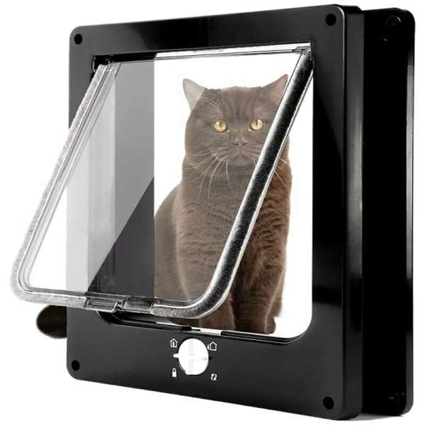 Magnetisk 4-vägs kattlucka Enkel installation kattlucka för alla husdjur Manuell skjutdörr för husdjur på vägg/trä/UPVC-dörr (svart, medium)
