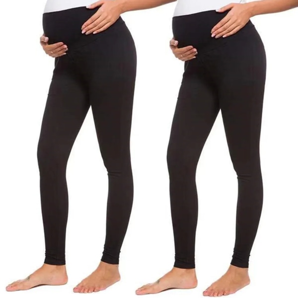Gravid Leggings - Graviditets Leggings i bomull - Varma, ogenomskinliga Leggings för kvinnor (svarta, XL)