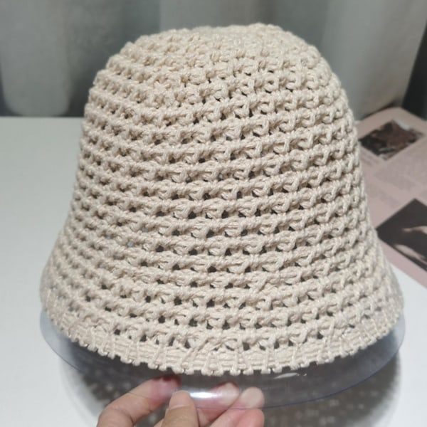 Kvinnors enfärgade vävda hinkhatt andningsbar stickad solskydd fiskarhatt för vår och sommar (beige)