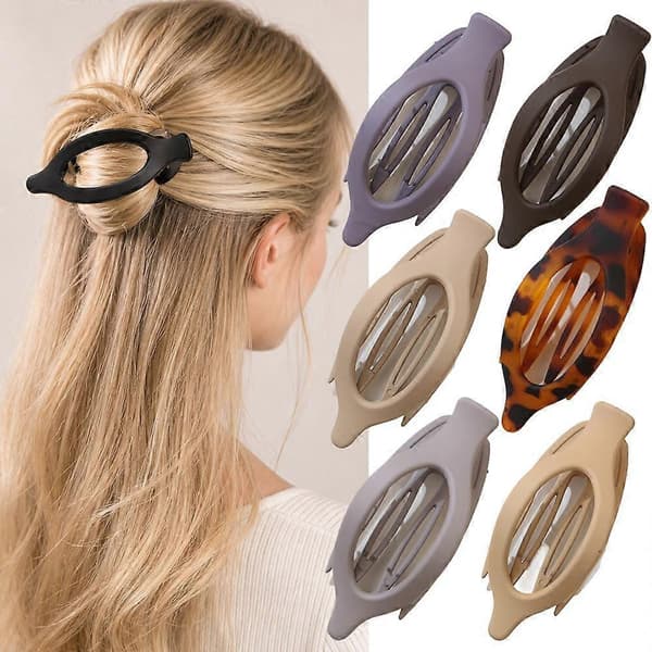 Hårklämma i lövformad oval design, ergonomisk passform, platt baksida för komfort, modern västerländsk stil light coffee