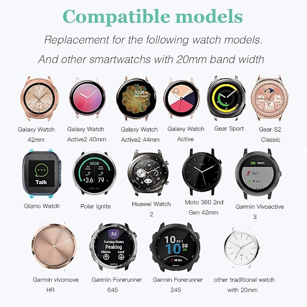 Kompatibel med Samsung Galaxy Watch 3 Band 41mm/ Galaxy Watch Active 2 Band 40mm 44mm/ Galaxy Watch Active Band/ Galaxy Watch 42mm Band grå-s