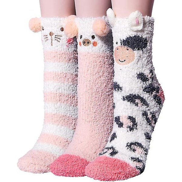 3 par dam fuzzy strumpor mysiga vinter varma fluffiga mjuka söta djur fuzzy hem tofflor strumpor färg: A-baby rosa/storlek: En storlek
