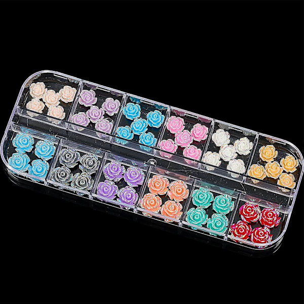 3D Rosblommor Nagelcharm Akryl Färgglada Rosblommor 3D Nagelkonst Charm AB Röd Rosa Blå Vit Grön Blomma Nagelcharm Flatback Konsttillbehör Su