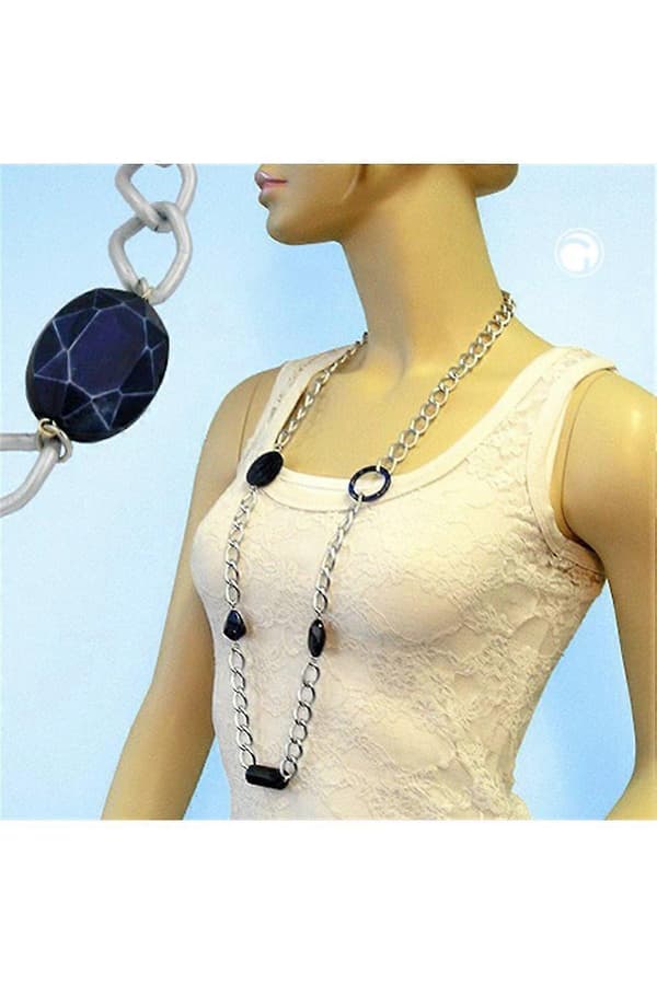 Halsband Bred Curb Kedja Blå Pärla 95cm - Gl06281