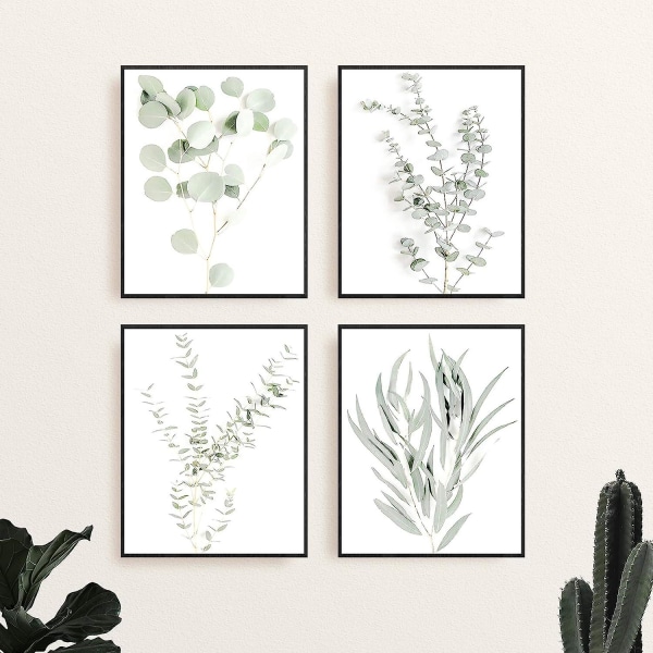 Set med 4 blomsterkjøkkenblader veggkunst Boho blader eukalyptusplanter veggtrykk (UNFRAME) (8x10)