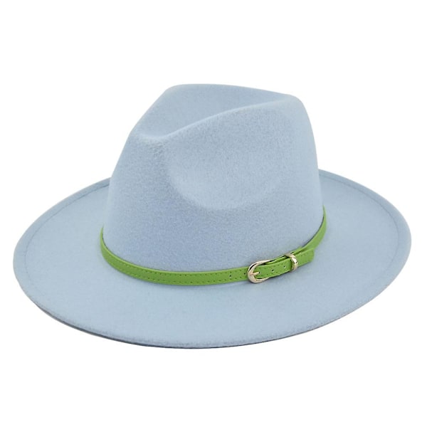 Klassisk Retro Jazz Hat Grønn Belte Ullhatt Cowboy Hat Retro Svart Ull Flat Brim Hat