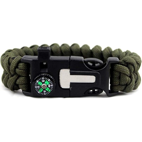 5 i 1 sport paracord armband - med flera nödverktyg kompass, 1 st (militärgrön)