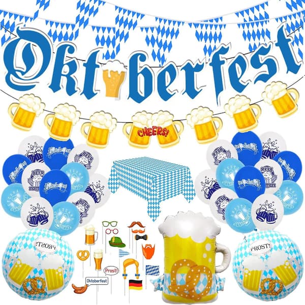 Oktoberfest Dekorationssæt - Vimpler, Balloner og Mere
