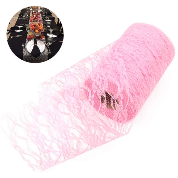 30 cm x 10 Yards Vintage bånd Netting stof Tyl ruller til blonder Bordløber Stol Sash DIY Bryllup Brude Brude Brusebad dekorationer, Pink