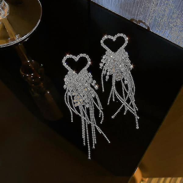 Kjærlighet Hjerte Krystall Dråpe Øredobber For Kvinner Bijoux Lang Duske Rhinestone Dangle