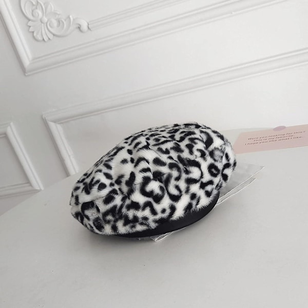 Beret for Kvinner Leopard Print Flat Top Hat Høst Vinter Zebra Mønster Plysj Beret Heklet Beanie Beret Slouchy Maler Cap（One Size，Zebra Mønster）