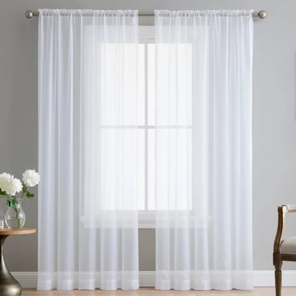 Set of 2 sheer voile curtains with eyelets Polyester eyelet curtains 140 x 225 cm (W x H), grommet top white