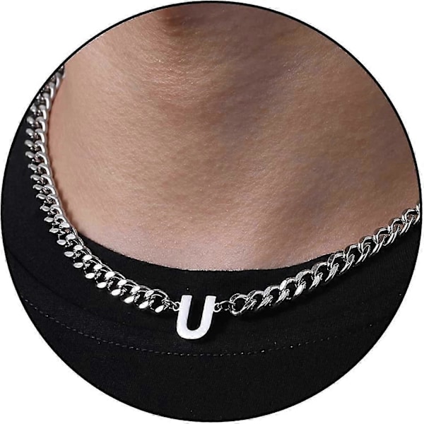 Initial A-z Kubansk Länk Halsband För Pojkar Män Kvinnor Bokstav Hänge Rostfritt Stål 6.5mm 18+2 Tum Smyckesgåva-Bra（Silver，U）