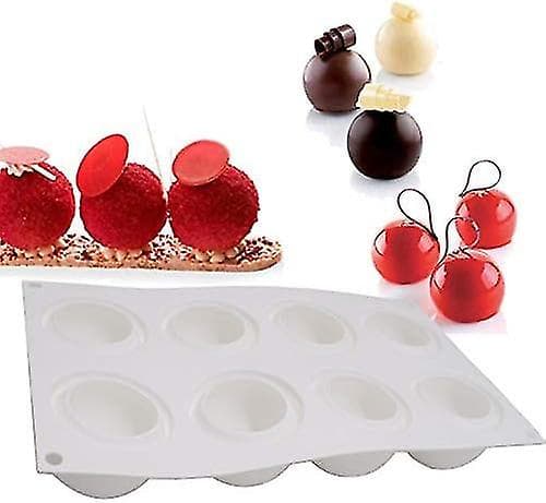 Silikon kakebakeform - gelé pudding kjeks sjokolade cupcake håndlaget bakeform DIY-form, 8 hull stor sfærisk, hvit